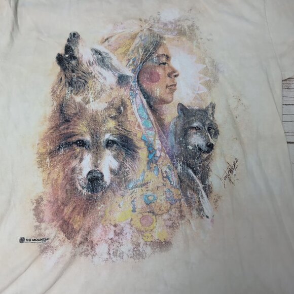 The Mountain Tribal Native American Wolf Tie Dye T Shirt Size Large - Picture 2 of 6